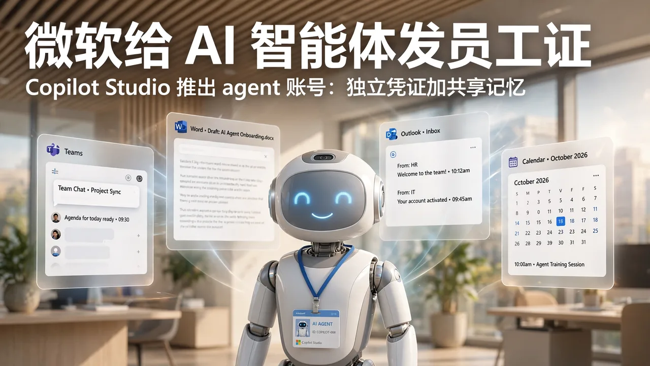 微软 Copilot Studio 推出 agent 账号:独立凭证、共享业务记忆、自动触发器