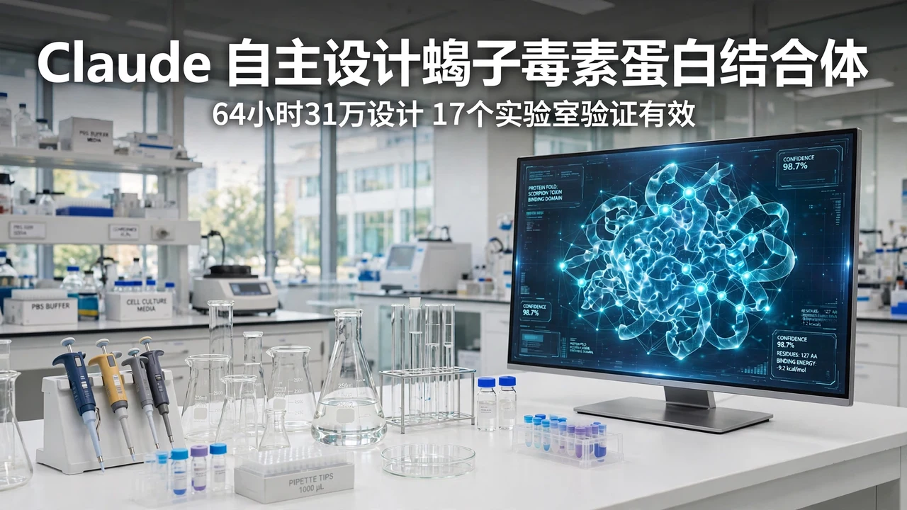 实验室工作台与屏幕上的蛋白结构可视化