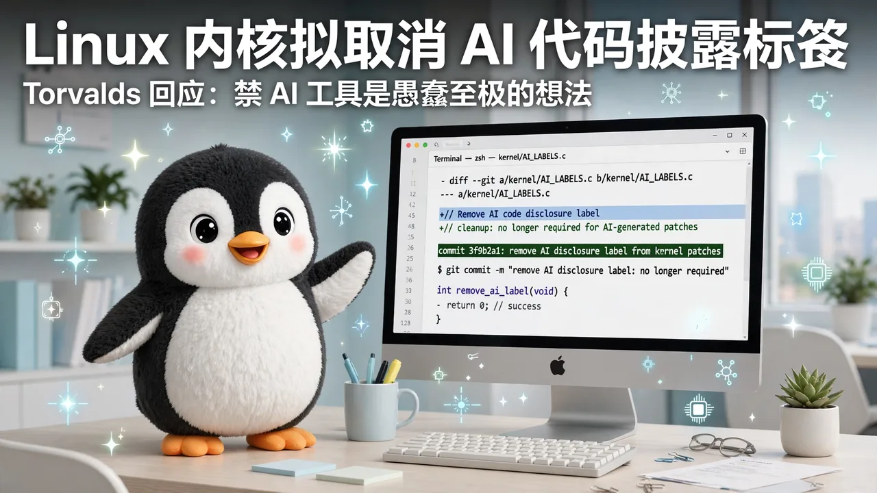Linux 内核拟取消 AI 代码披露标签,Torvalds:禁 AI 工具是愚蠢至极的想法