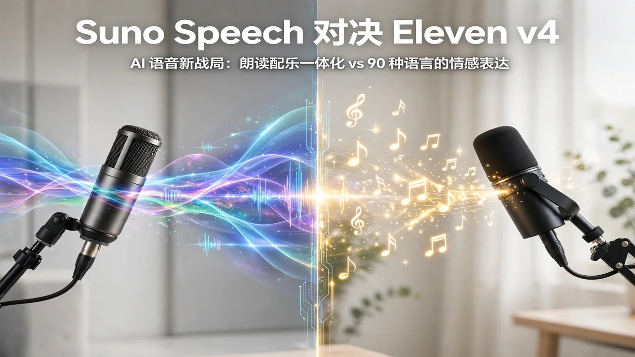 Suno Speech 对决 ElevenLabs Eleven v4：配乐一体化 vs 情感表达控制
