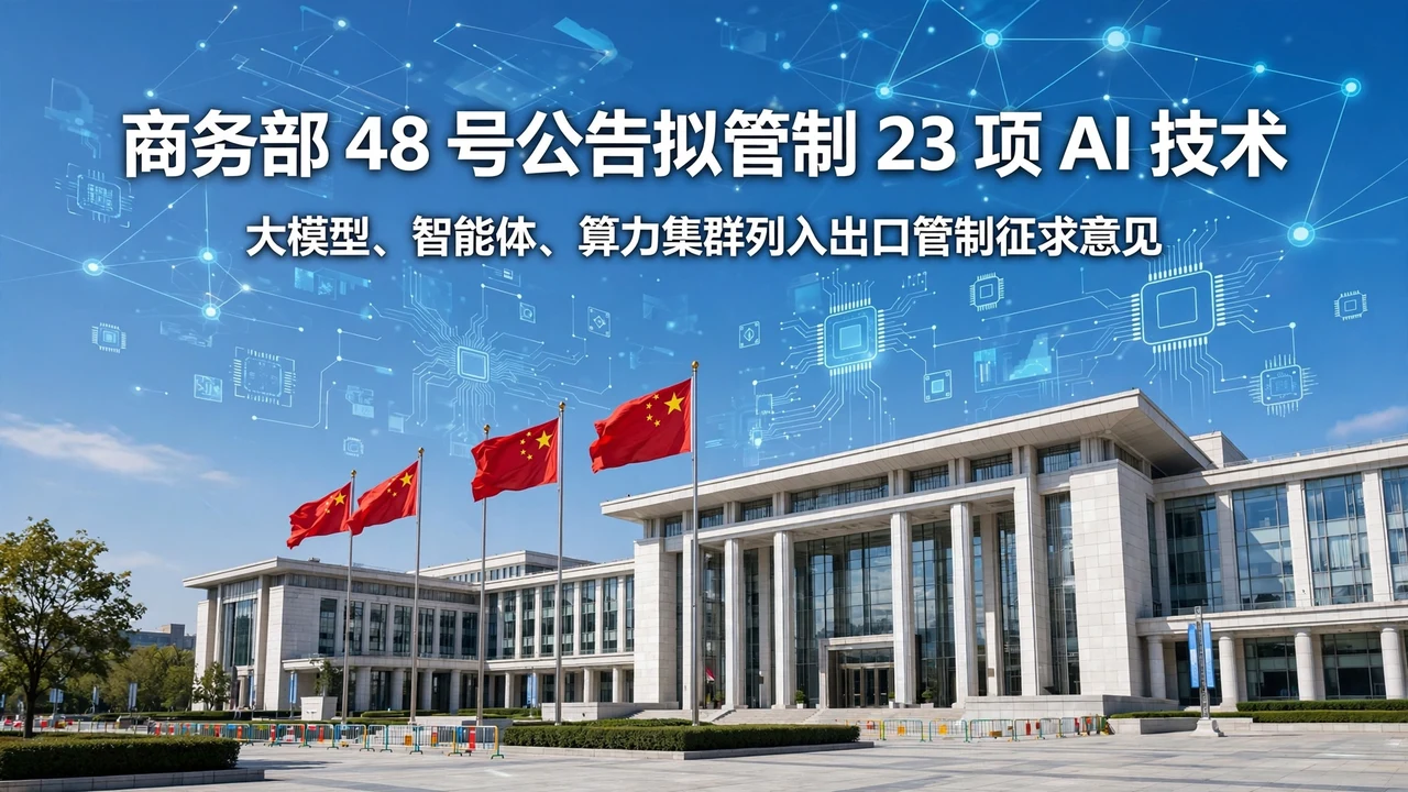 商务部 48 号公告：拟将 23 项 AI 技术列入出口管制目录，即日起出口前登记