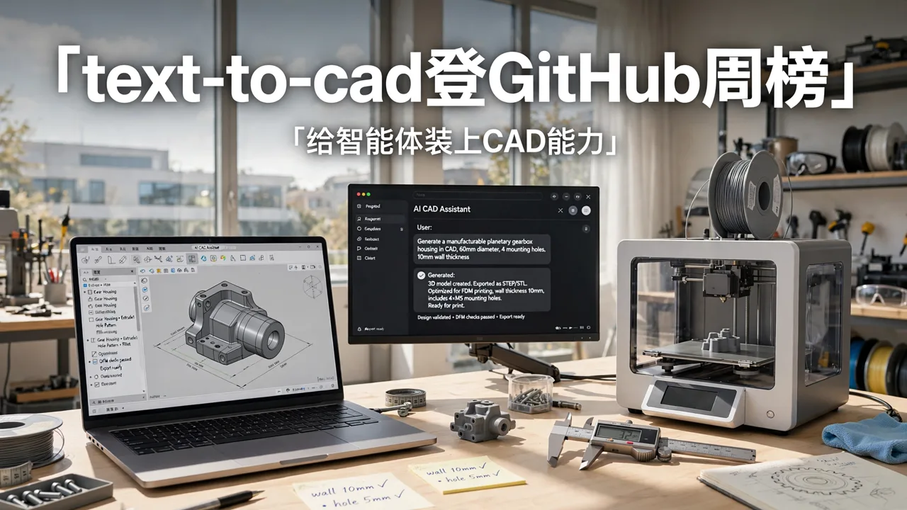 text-to-cad 登 GitHub 周榜:给智能体装上 CAD 能力