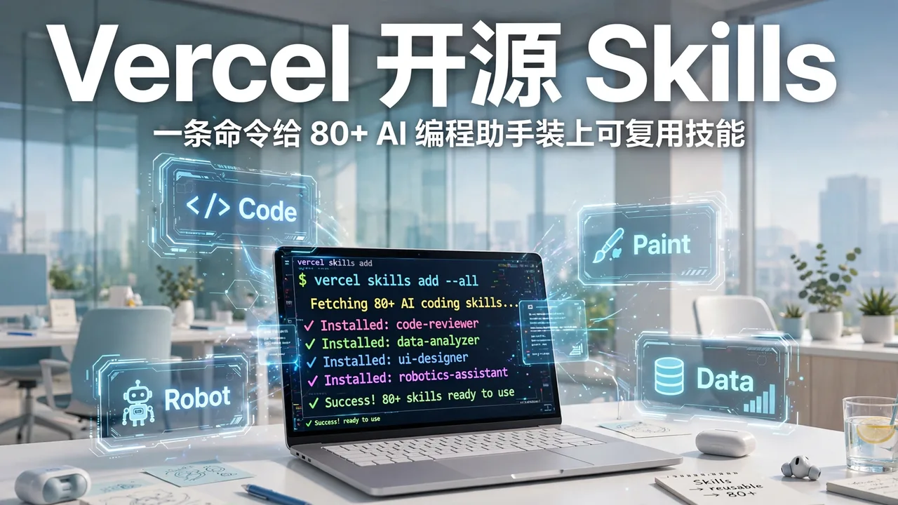 Vercel 开源 Skills 登顶 GitHub 日榜:一条命令给 AI 编程助手装技能