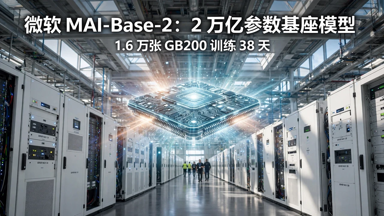 微软 MAI-Base-2 完成预训练:2 万亿参数全 MoE 架构,1.6 万张 GB200 训练 38 天