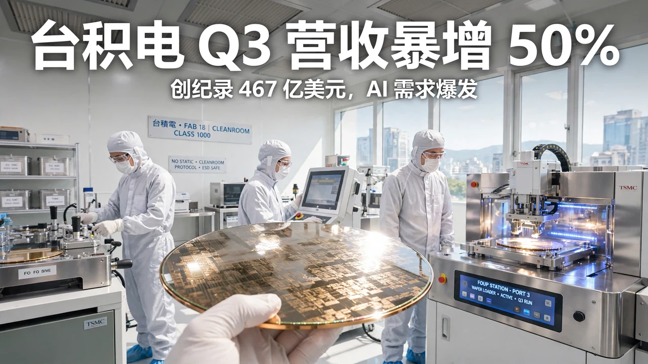 台积电 Q3 营收创纪录:同比增长 50% 至 467 亿美元