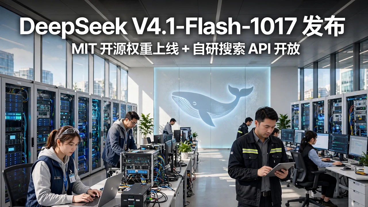 DeepSeek V4.1-Flash-1017 发布：据报道 MIT 开源权重，同步上线自研搜索 API