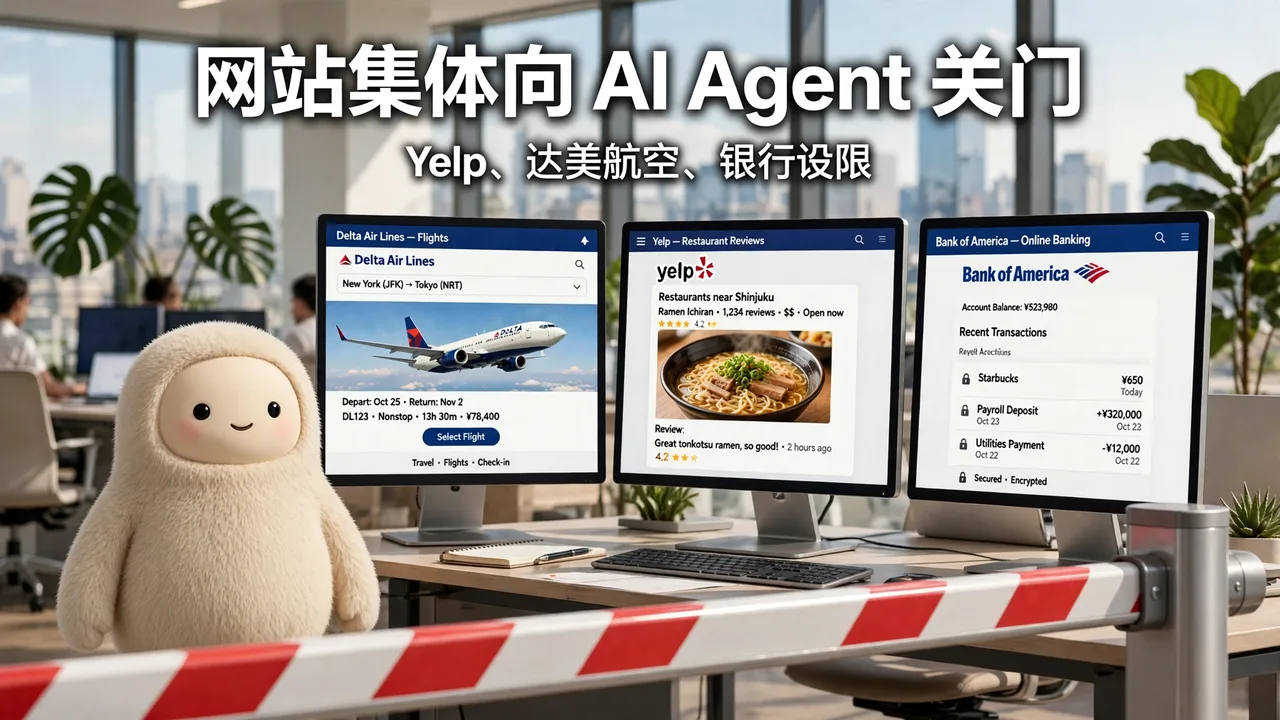 网站集体向 AI Agent 关门：Yelp、达美航空、摩根大通设限